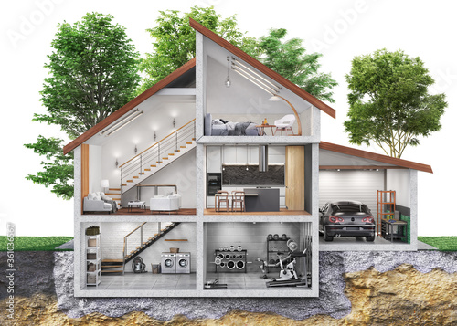 Fototapeta Naklejka Na Ścianę i Meble -  House at the garden zone , 3d illustration