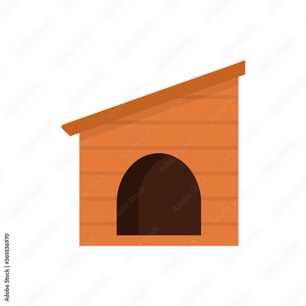 Fototapeta premium Doghouse flat, wooden house dog icon, vector illustration isolated on white background