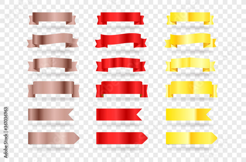 Red and gold banners. Vector elements clipart isolated on transparent background
