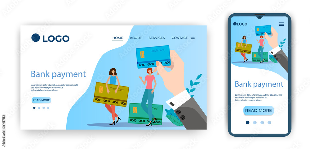 Bank payment.Template for the user interface of the website's home page.Landing page template.The adaptive design of the smartphone.vector illustration.