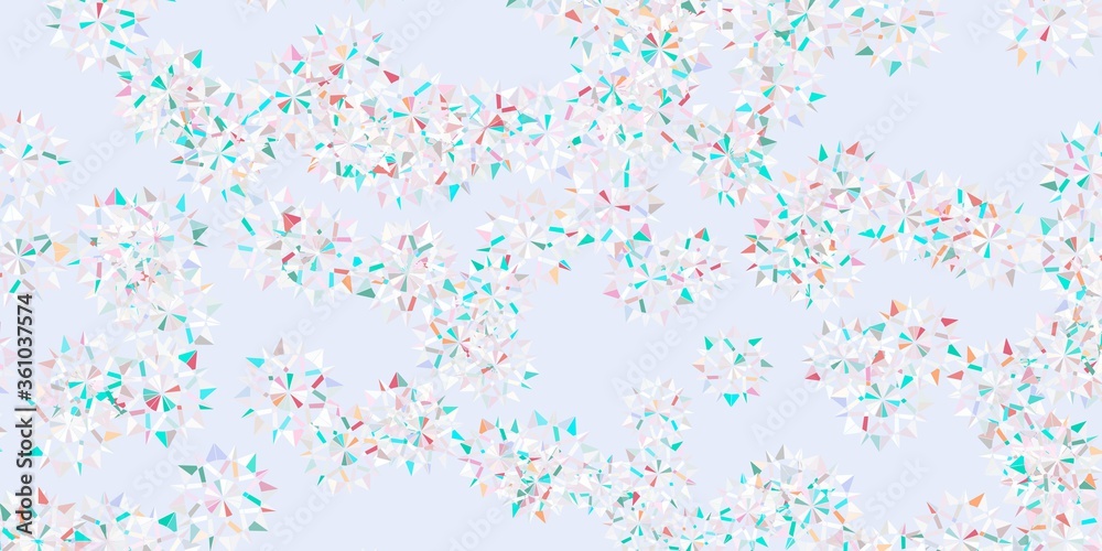 Light green, red vector beautiful snowflakes backdrop with flowers.