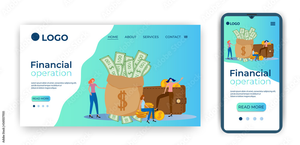 Financial operation.Template for the user interface of the website's home page.Landing page template.The adaptive design of the smartphone.vector illustration.