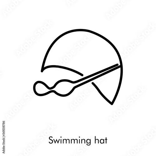 Concepto deportes de verano. Icono plano lineal sombrero de natación con gafas protectoras en color negro