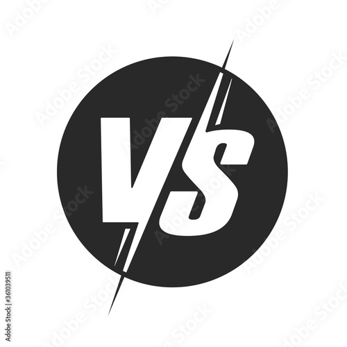 Vs or versus logo for battle or fight game vector flat cartoon black and white symbol design rounded emblem logotype isolated clipart