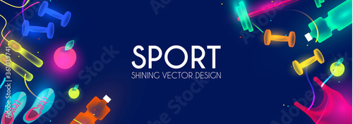Sport and fitness shining background. Cool training equipment.