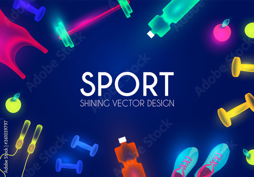 Sport and fitness shining background. Cool training equipment.