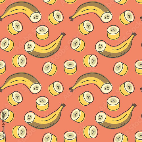 Sliced bananas icons pattern. Bananas food seamless background. Seamless pattern vector illustration