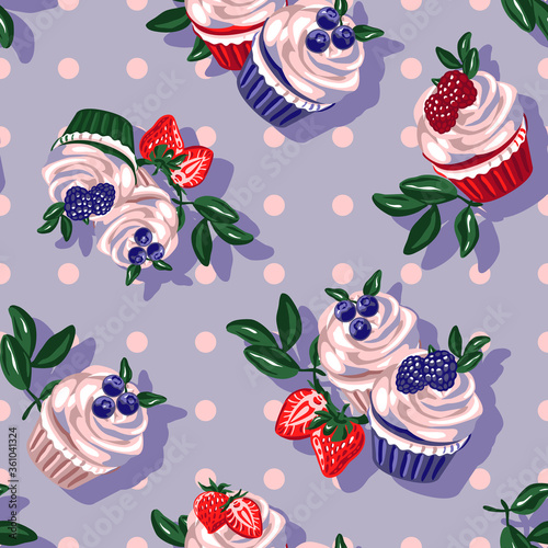 Fruit cakes seamless pattern vector.
