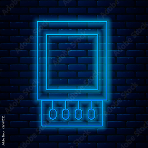 Glowing neon line Open matchbox and matches icon isolated on brick wall background. Vector Illustration.