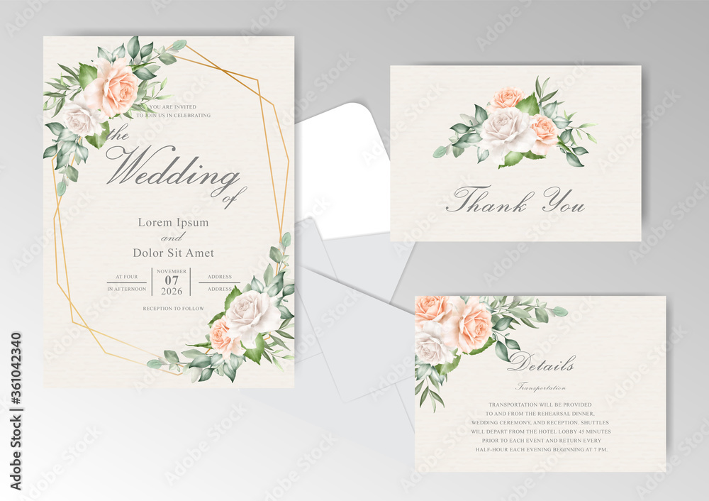Editable Wedding Invitation Cards with Floral and Geometric Frame