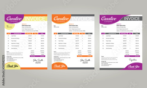 Invoice design. Invoice templates receipt, calculation file payment document illustration.