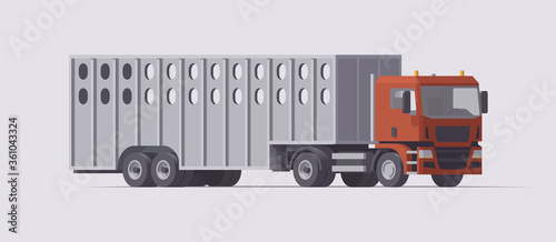 Semi truck carrying cattle trailer. Isolated european tractor. Vector illustration