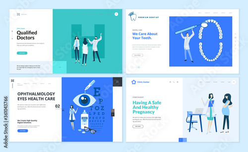 Set of web page design templates on medicine and health care. Vector illustrations for website design and development.