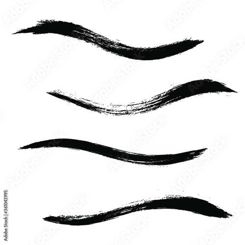 Makeup strokes, Set of mascara smudge, makeup eye pencil swatches, Beauty and cosmetic black brush smudges vector background. smear make up lines collection, liquid make up texture isolated on white.