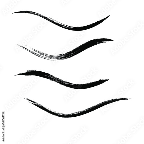Makeup strokes, Set of mascara smudge, makeup eye pencil swatches, Beauty and cosmetic black brush smudges vector background. smear make up lines collection, liquid make up texture isolated on white. photo
