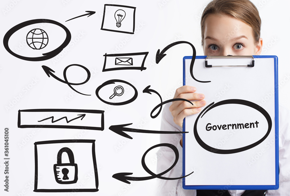 Business, technology, internet and network concept. Young businessman thinks over the steps for successful growth: Government Business, technology, internet and network concept. Young businessman thinks over the steps for successful growth: Government