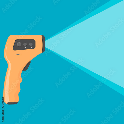 Digital contactless thermometer with infrared light isolated on white background. Vector illustration.