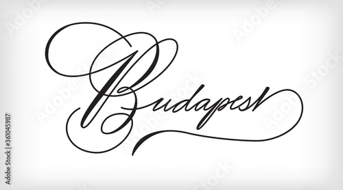 Budapest inscription. Written in modern calligraphic style. Spencerian. Black ink, monoline.