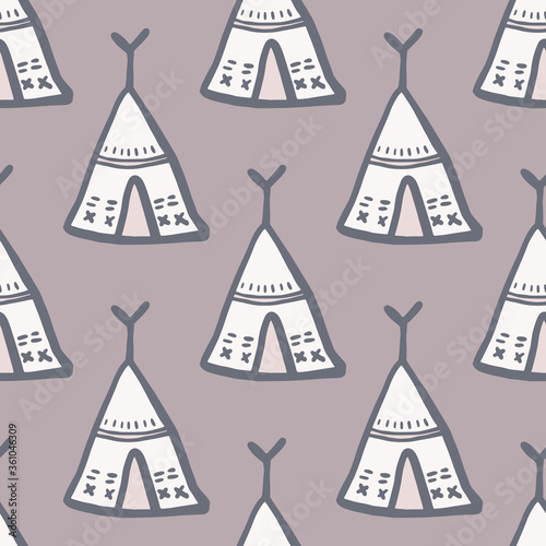 Hand drawn teepee vector seamless pattern. Tribal wigwam endless wallpaper.