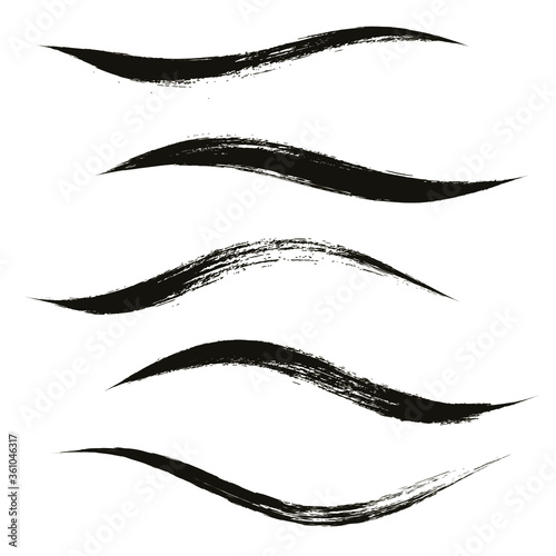 Makeup strokes, Set of mascara smudge, makeup eye pencil swatches, Beauty and cosmetic black brush smudges vector background. smear make up lines collection, liquid make up texture isolated on white.