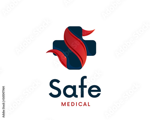 s initial ribbon medical cross safe logo symbol design illustration