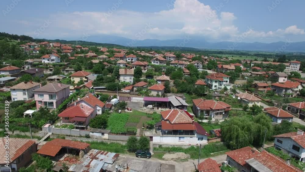 Flying over a Bulgarian village with houses Flying over a Bulgarian village with houses