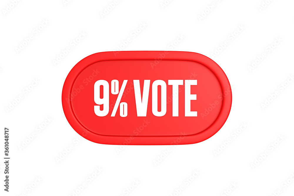 9 Percent Vote 3d sign in red color isolated on white background, 3d illustration. 9 Percent Vote 3d sign in red color isolated on white background, 3d illustration.