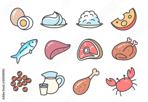 Animal foods cartoon icon set