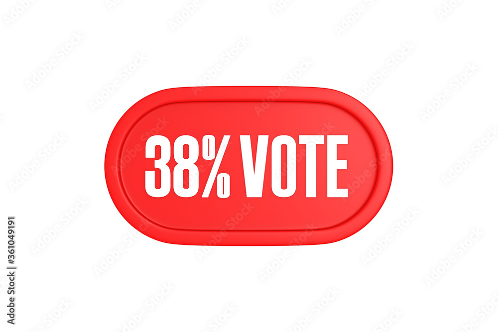 38 Percent Vote 3d sign in red color isolated on white background, 3d illustration. 38 Percent Vote 3d sign in red color isolated on white background, 3d illustration.