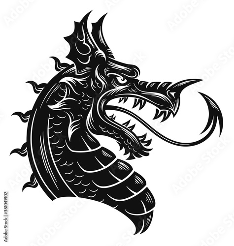 Heraldic dragon head illustration