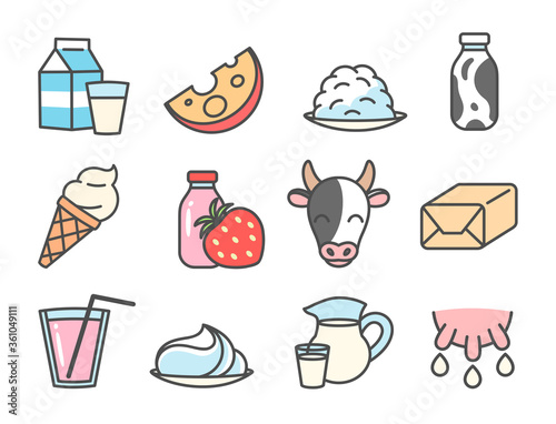 Milk foods cartoon icon set