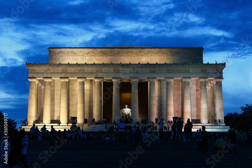 Lincoln Memorial in Washington DC at black time against a beautiful sunset sky