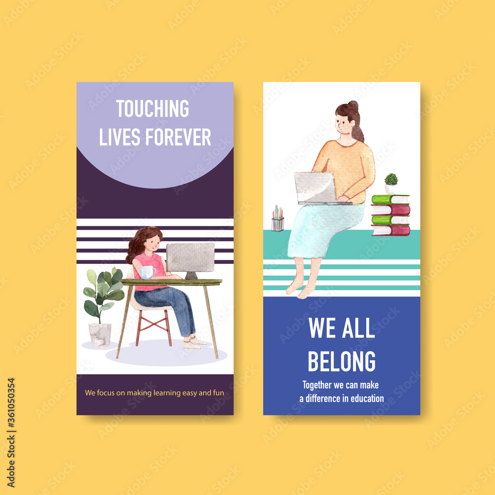 Flyer template with online education design for brochure,leaflet and advertise watercolor vector illustration Flyer template with online education design for brochure,leaflet and advertise watercolor vector illustration