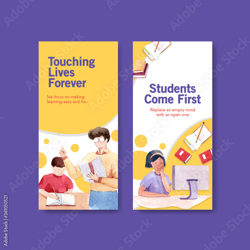 Flyer template with online education design for brochure,leaflet and advertise watercolor vector illustration