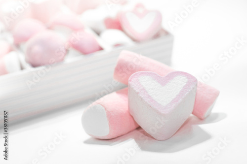 Close-up of heart shape pink sweet marshmallows