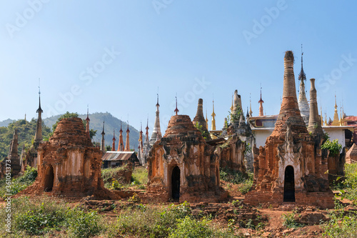 Shwe Indein Pagoda, Buddhist pagodas in the village of Indein, Inle Lake in Shan State, Myanmar