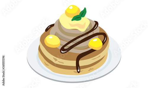 お皿に乗った栗とモンブランのパンケーキ