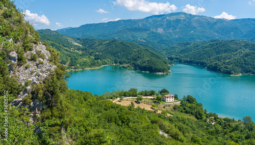 Panoramic view of Lago del Salto. Province of Rieti, Lazio, Italy.