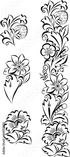 set of different patterns with floral motifs on a white background