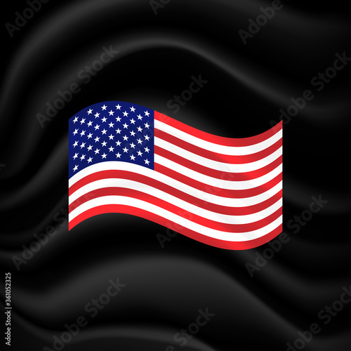 American flag on a black silk background. Vector illustration