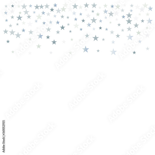 silver stars background  sparkling christmas lights confetti falling isolated on white. magic shining Flying stars glitter cosmic backdrop  sparkle vector border.