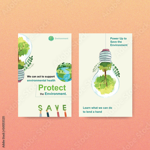 Ebook template design for World Environment Day.Save Earth Planet World Concept with ecology friendly watercolor vector