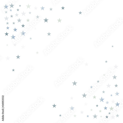 silver stars background, sparkling christmas lights confetti corner isolated on white. magic shining Flying stars glitter cosmic backdrop, sparkle vector border.