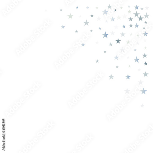 silver stars background  sparkling christmas lights confetti corner isolated on white. magic shining Flying stars glitter cosmic backdrop  sparkle vector border.