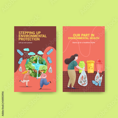 Ebook template design for World Environment Day.Save Earth Planet World Concept with ecology friendly watercolor vector