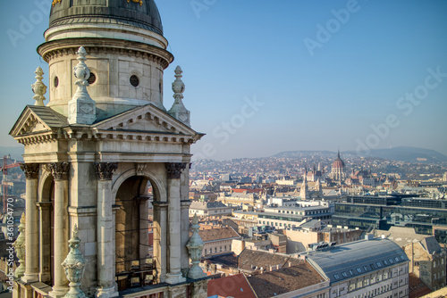 Aerial view of bell tower of St. Stephen's Basilica in Budapest, Hungary. © artjazz