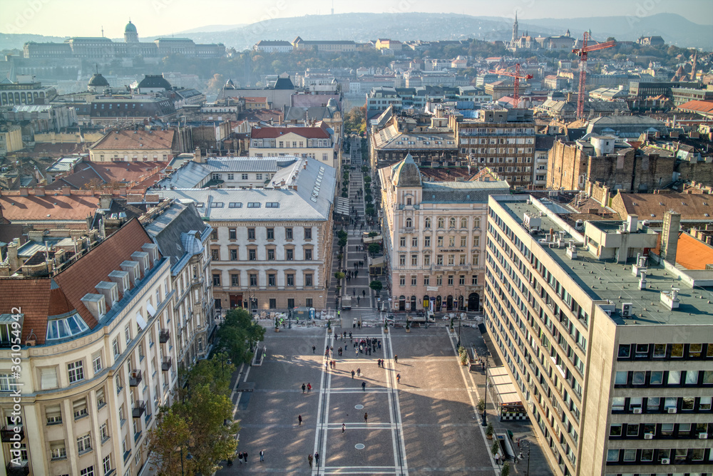 Aerial view to the square before St. Stephen's Basilica in Budapest,