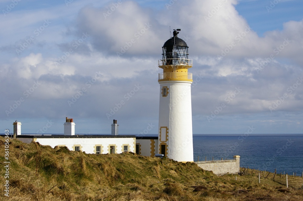 The Old Tiumpain Lighthouse in Portvoller on the Isle of Lewis, Western Isles / Outer Hebrides, looking out over the North Sea.