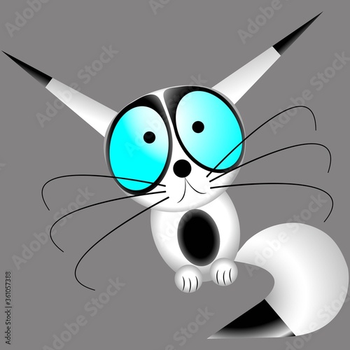 Cute siamese kitten with big eyes. Hand drawing, vector. Can be applied to prints, cartoon, fabric or pattern wall paper.