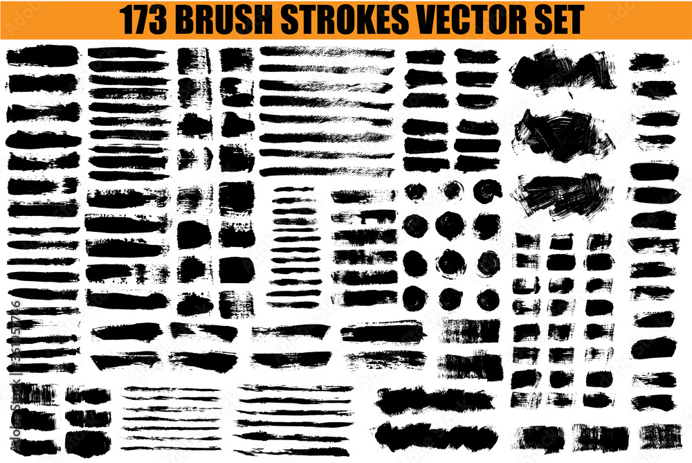 Large set different grunge brush strokes. Dirty artistic design elements isolated on white background. Black ink vector brush strokes